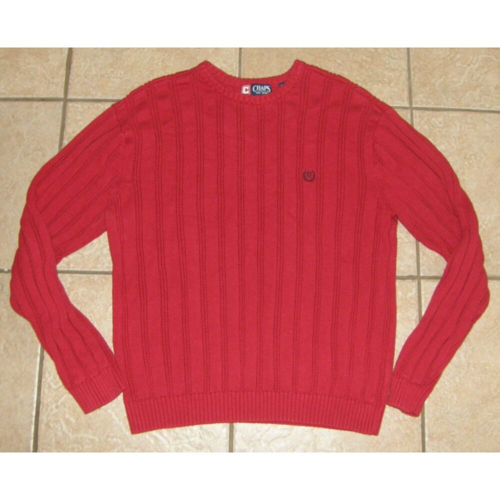 CHAPS Mens Sz Large Casual or Dress Red Stretchy Thick Cotton Crew Neck Sweater